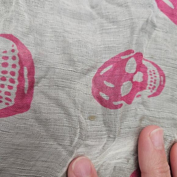 Alexander McQueen Classic Skull Foulard Womens One Size Ivory Pink Silk Scarf - Picture 11 of 12